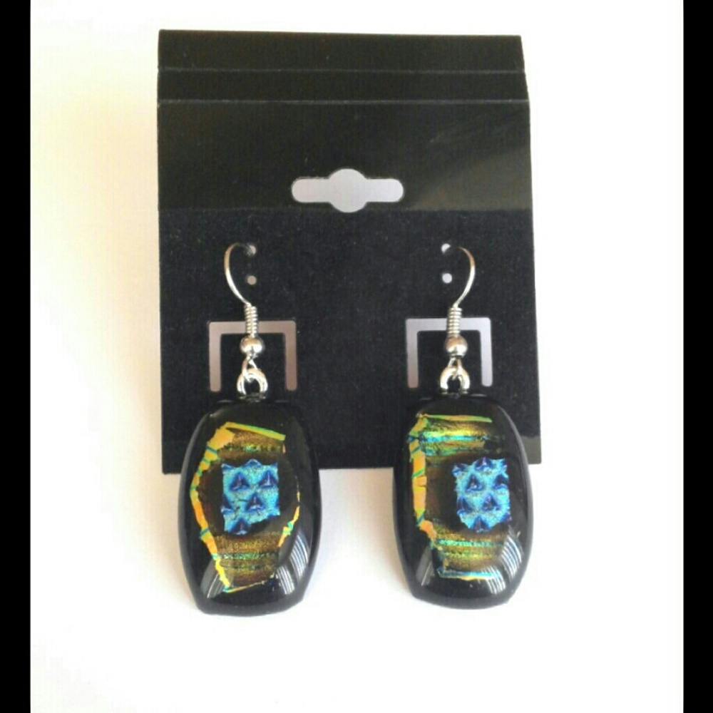 🆕 Dichroic Fused Glass Dangle Earrings B17
